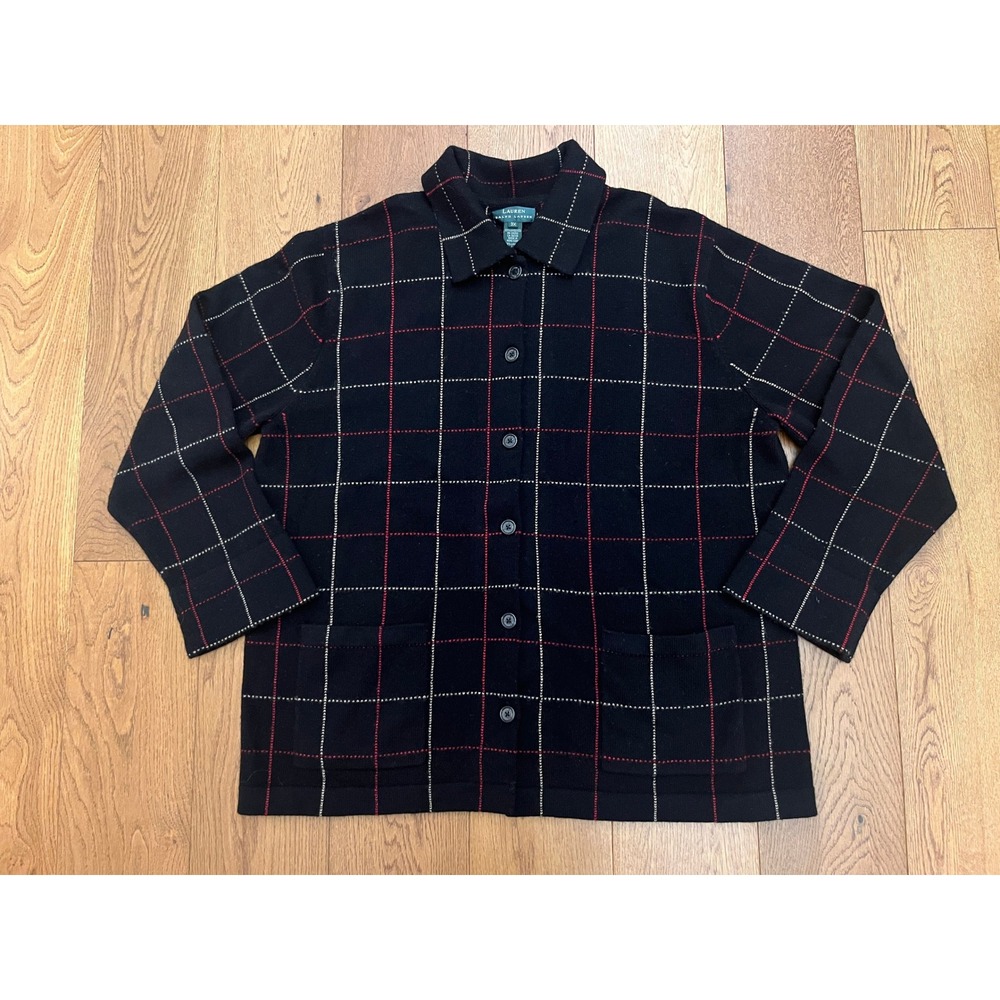 Vintage Lauren Ralph Lauren 100% Lambswool Plaid Cardigan Sweater Jacket 3X